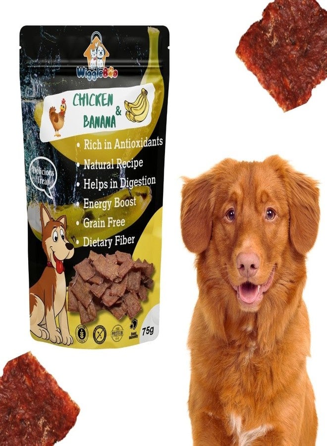WiggleBoo Chicken & Banana Dog Treat | Protein Rich | Fiber Rich | Crunchy Healthy Snacks | Training Treat | 75gm - Image 1