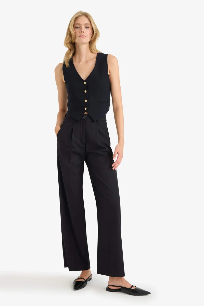 DeFacto V Neck Linen Blend Crop Blazer Vest