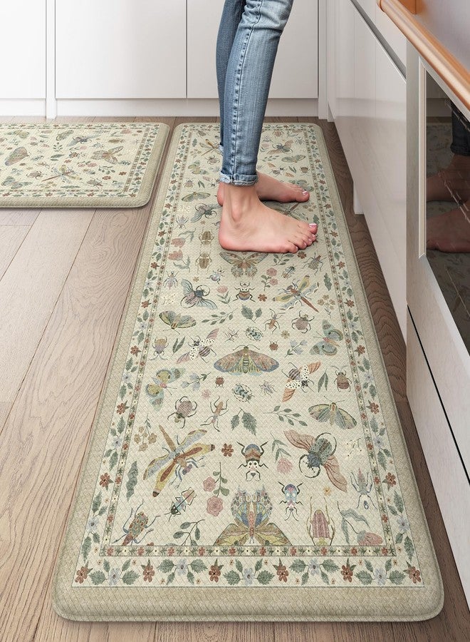 LEEVAN Anti Fatigue Mats for Kitchen Floor Non-Slip, Cushioned Kitchen Mats for Floor 2 Piece, Tan Memory Foam Kitchen Mat Set, Waterproof Ergonomic Standing Mat for Bar, Office,Desk, Laundry - Image 1