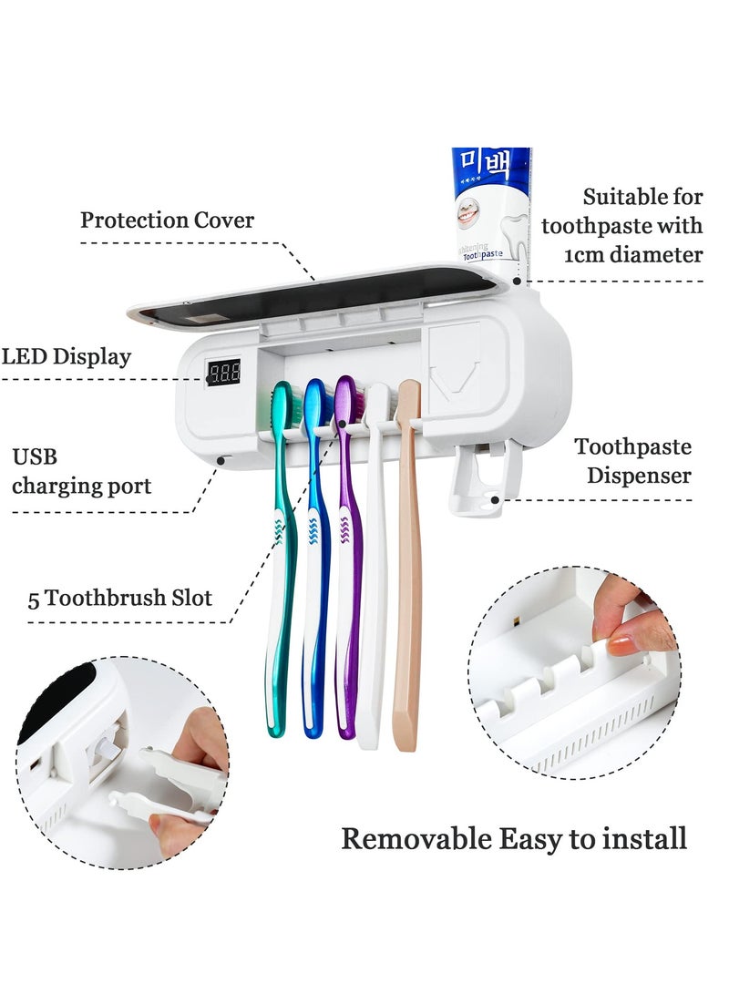 SYOSI Wall-Mounted Toothbrush Holder, Toothpaste Dispenser Blu-ray Toothbrush Cleaning Tool USB Charging - Image 4