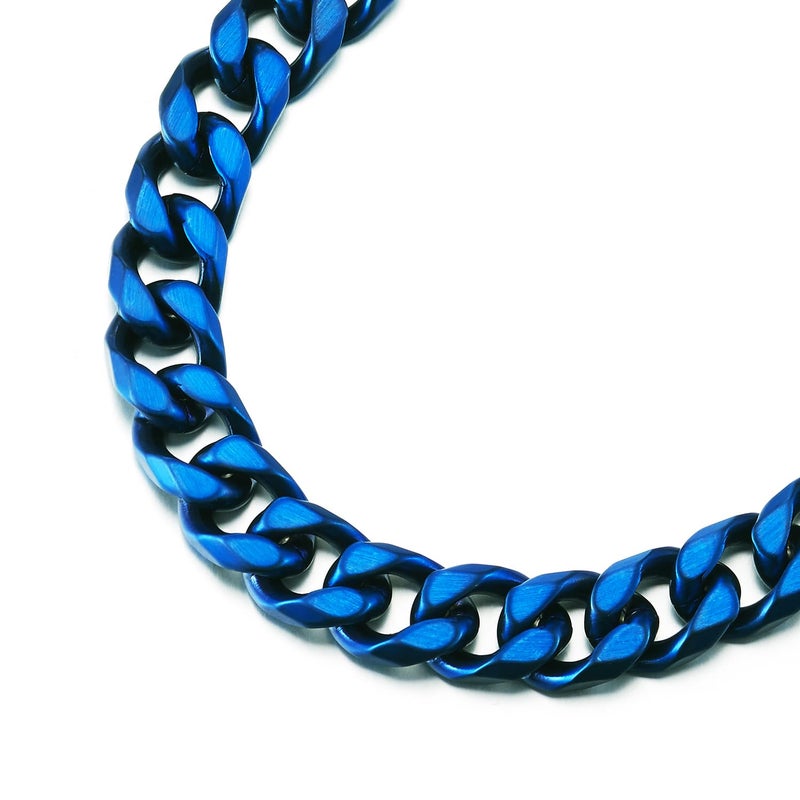 COOLSTEELANDBEYOND 12MM Large Blue Curb Chain, Miami Cuban Chain Necklace for Mens, Hip Hop, Stainless Steel, 24 inches - Image 3