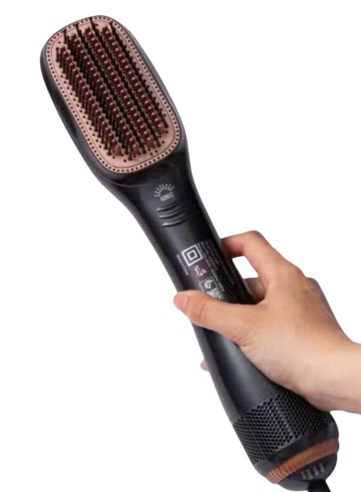 1000W 3-in-1 Hair Dryer Brush, Straightener  Curler in Black - Quick Styling Solution - Image 2