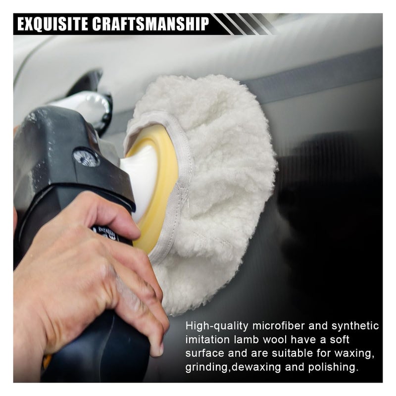 BDZMC 9PCS 9 to 10 Inch Car Buffer Polisher Pad Bonnets, Car Polisher Kit with 3 Woollen Bonnet & 2 Coral Fleece Bonnet & 4 Microfiber Bonnet, Car Wax Cover Kit for Car Waxing, Polishing & Cleaning Simple multifunctional build - Image 3