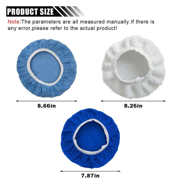 BDZMC 9PCS 9 to 10 Inch Car Buffer Polisher Pad Bonnets, Car Polisher Kit with 3 Woollen Bonnet & 2 Coral Fleece Bonnet & 4 Microfiber Bonnet, Car Wax Cover Kit for Car Waxing, Polishing & Cleaning Simple multifunctional build - Image 2