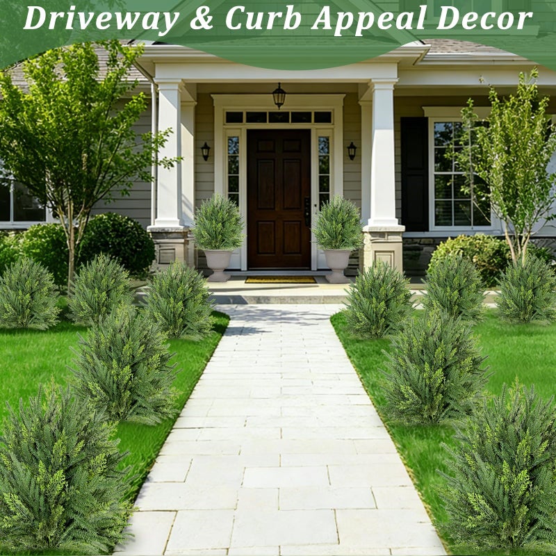 Grandeal 2 Pack Artificial Cypress Topiary Ball Trees with Ground Spike, 24" Norfolk Fake Bushes Shrubs UV Resistant Faux Plants Greenery for Outdoor Planters Garden Front Porch Pot Urn Fillers Spring Decor - Image 4