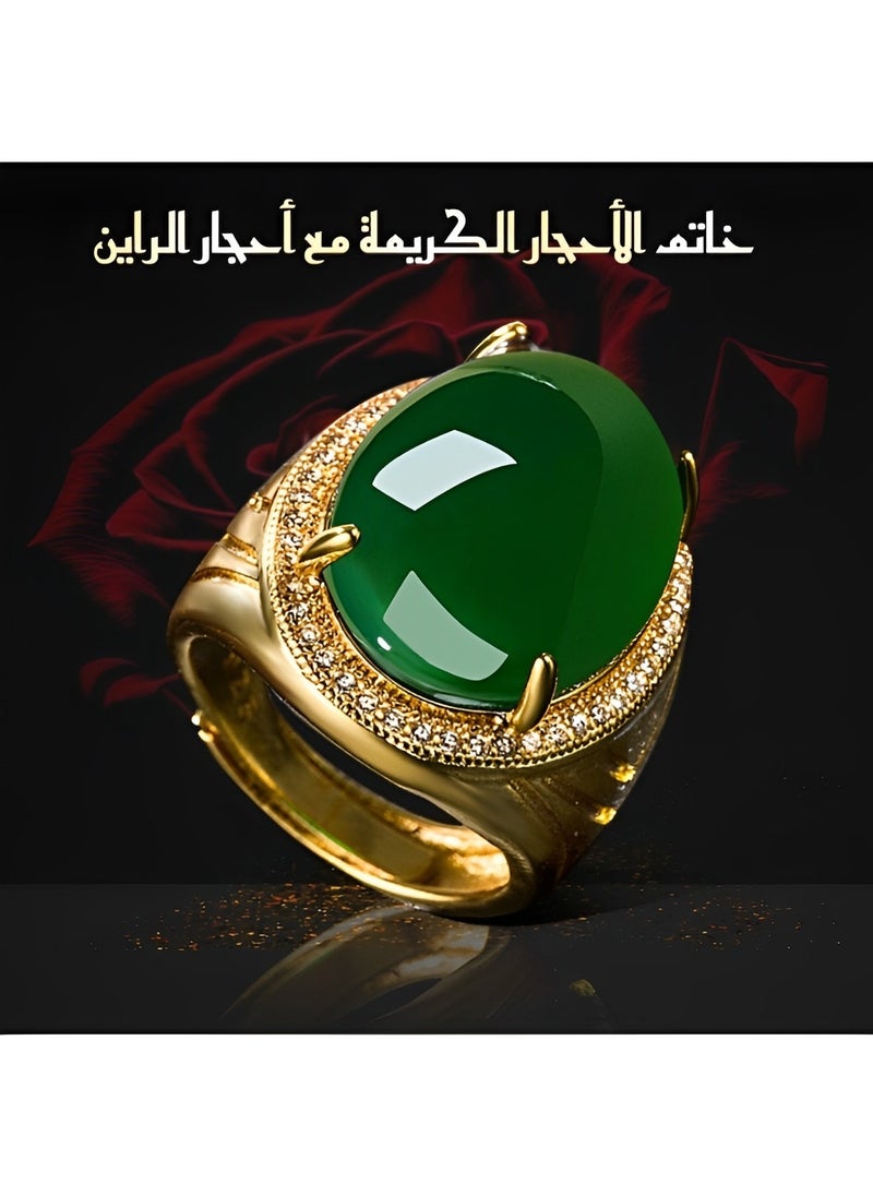 REOCLE - Natural Gemstone Ring Jade Finger Ring Open Engagement Ring Luxury Thumb Ring Best Jewelry Gifts for Women Girl Mothers Day Valentines Day - Image 1