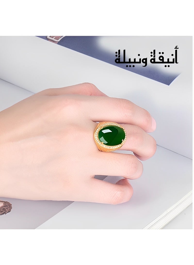 REOCLE - Natural Gemstone Ring Jade Finger Ring Open Engagement Ring Luxury Thumb Ring Best Jewelry Gifts for Women Girl Mothers Day Valentines Day - Image 1