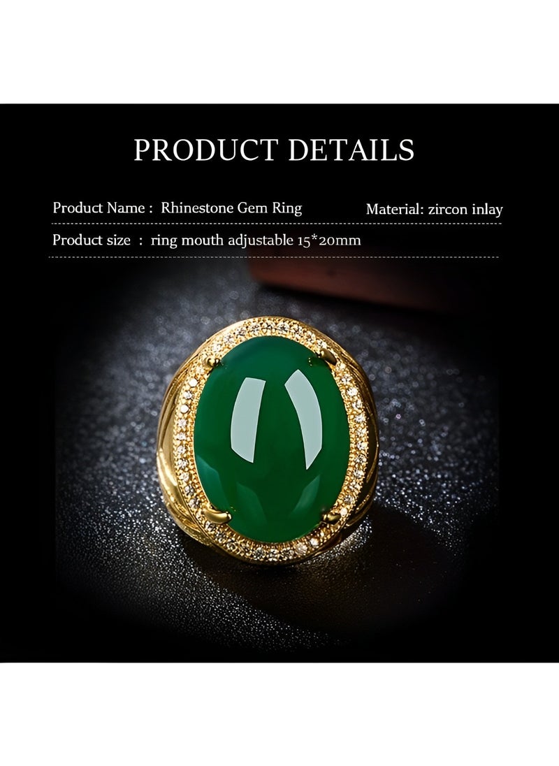 REOCLE - Natural Gemstone Ring Jade Finger Ring Open Engagement Ring Luxury Thumb Ring Best Jewelry Gifts for Women Girl Mothers Day Valentines Day - Image 1
