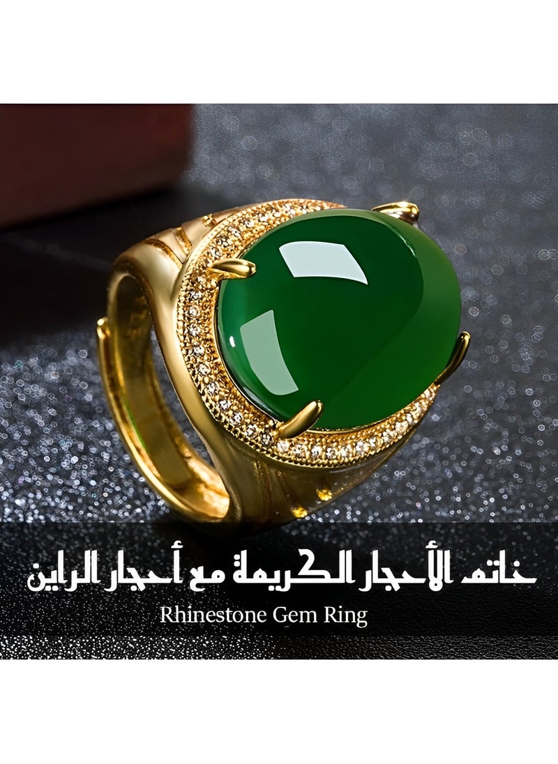 REOCLE - Natural Gemstone Ring Jade Finger Ring Open Engagement Ring Luxury Thumb Ring Best Jewelry Gifts for Women Girl Mothers Day Valentines Day - Image 1