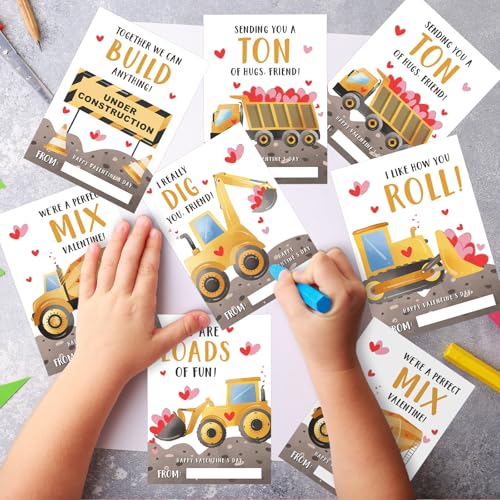 Demonwer 24 Pcs Valentine's Day Cards Construction Truck Greeting Cards Valentine's Day Gift Tags Exchange Gifts for Holiday Party Favor - Image 5