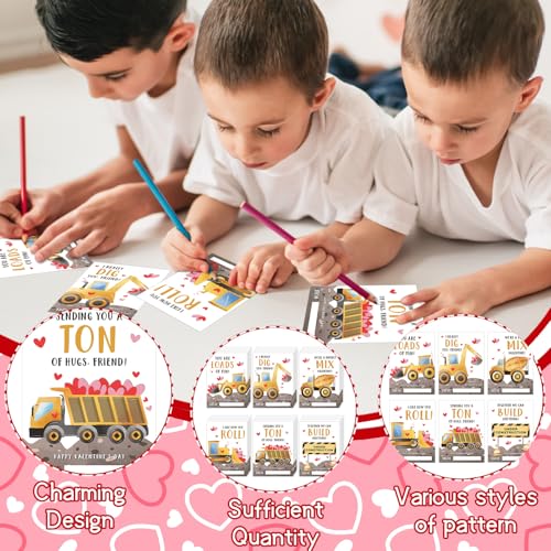 Demonwer 24 Pcs Valentine's Day Cards Construction Truck Greeting Cards Valentine's Day Gift Tags Exchange Gifts for Holiday Party Favor - Image 3