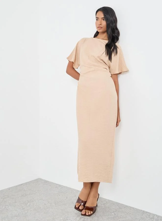 Take Two Take Two Solid Short Sleeve Side Gathered Midi Dress