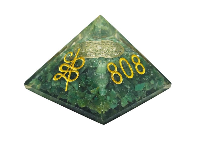 GEMTUB Handcrafted Natural Green Jade Wealth Pyramid Zibu Symbol Numbers 741 520 808 Feng Shui Pyramid for Prosperity Abundance Success Home Office Gift 8 CM - Image 1