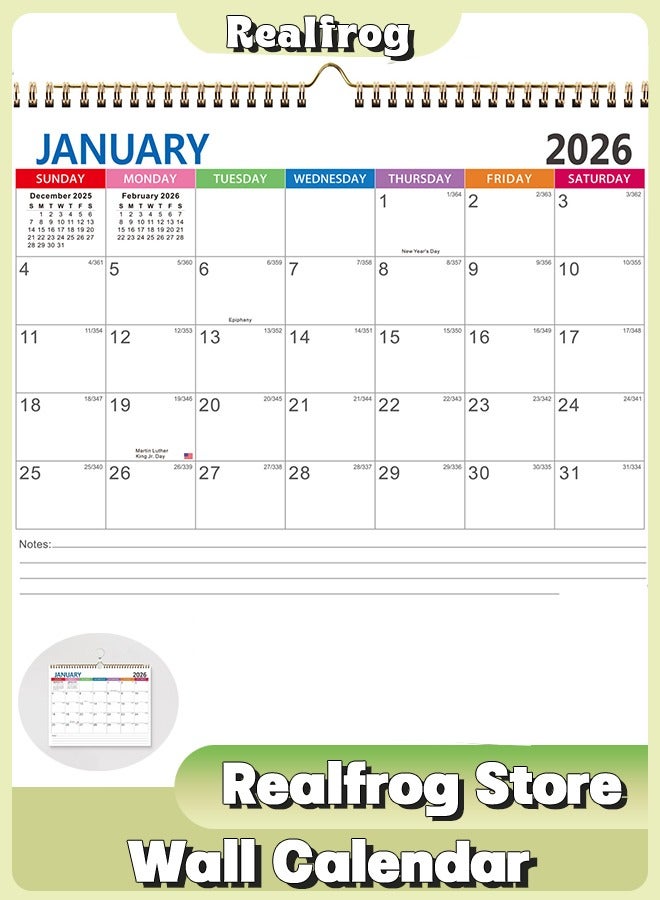 الضفدع الحقيقي تقويم حائط، 2026 تقويم عائلي A3، 14.8 × 11.5 بوصة مع 18 شهرًا 2026 تقويم شهر للعرض، تقويم عائلي 2026 2027 تقويم من يوليو. 2026-ديسمبر. 2027 للمطبخ المنزلي - Image 1