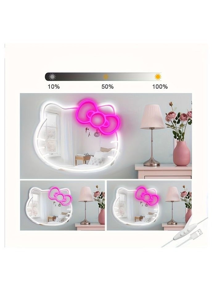 HOMESTAR Anime Cat Mirror with Light Neon Signs for Wall Decor, Teen Girl Gift，Makeup Mirror neon Sign Room Decor - Image 3