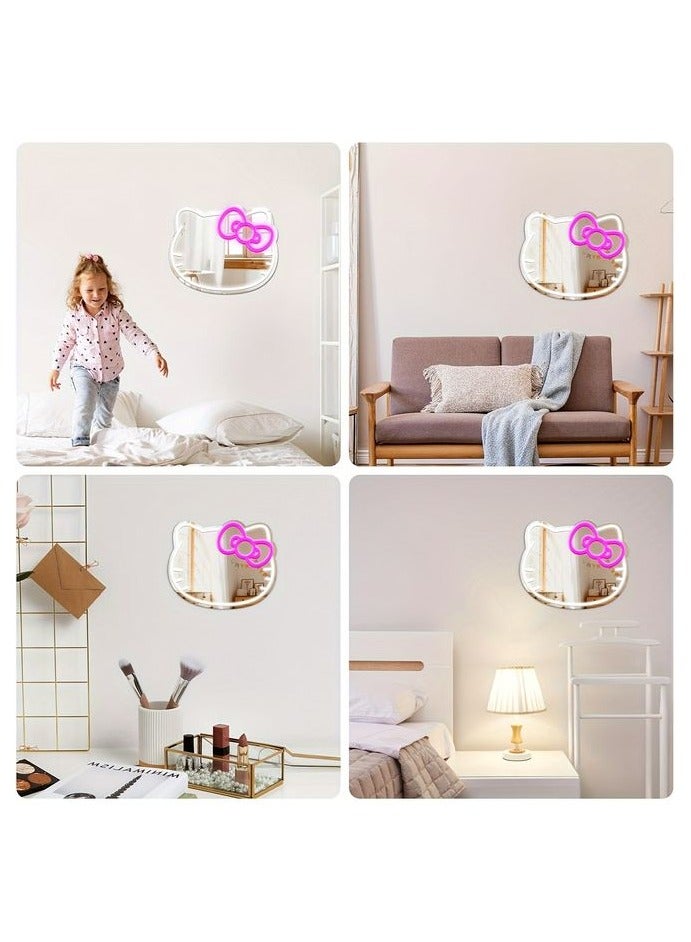 HOMESTAR Anime Cat Mirror with Light Neon Signs for Wall Decor, Teen Girl Gift，Makeup Mirror neon Sign Room Decor - Image 4