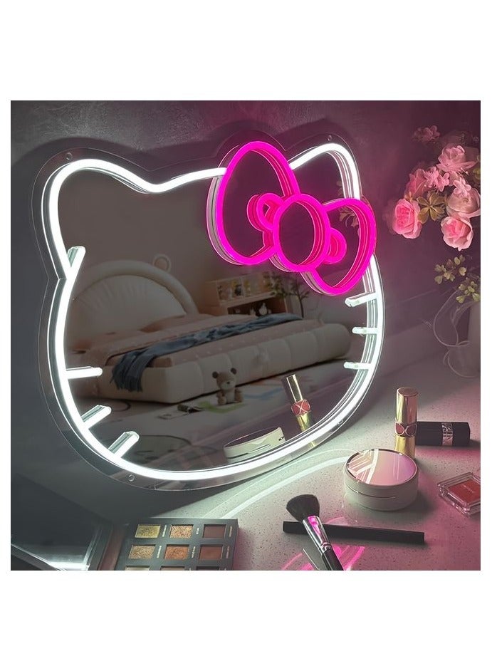 HOMESTAR Anime Cat Mirror with Light Neon Signs for Wall Decor, Teen Girl Gift，Makeup Mirror neon Sign Room Decor - Image 1