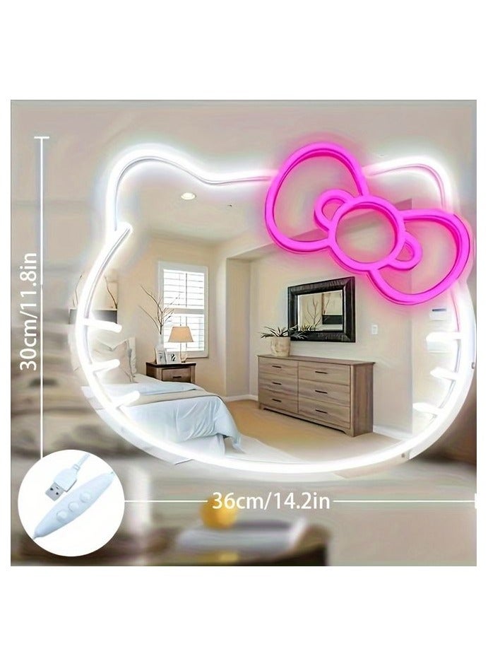 HOMESTAR Anime Cat Mirror with Light Neon Signs for Wall Decor, Teen Girl Gift，Makeup Mirror neon Sign Room Decor - Image 2
