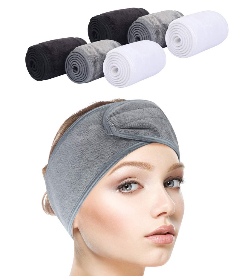 Sinland SINLAND Spa Headband for Women 6 Counts Ultra Soft Adjustable Makeup Hair Band with Magic Tape Stretch Head Wrap for Bath Shower Facial Mask Yoga 