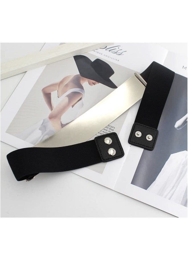 Ladies Mirror Elastic Belt, 2 Pieces Adjustable Fashion Slim Dress Belt Clothes Decorative Accessories for Girls Women (Silver, Gold) - Image 3