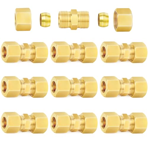 ChillWaves Brass Compression Tube Fitting, 1/4" OD x 1/4" OD Compression Union Connector(10-PACK) - Image 1