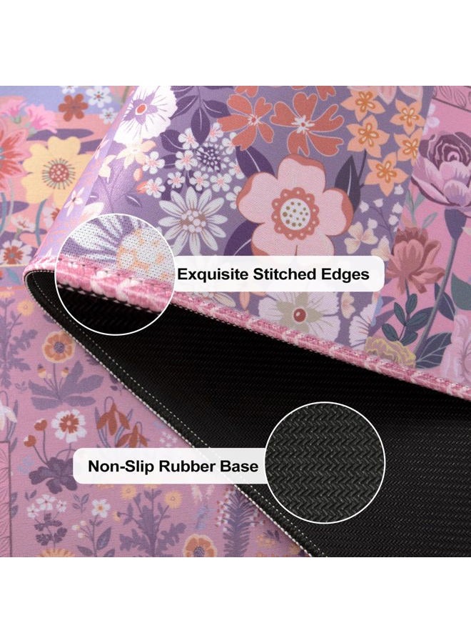 iCasso Floral Desk Pad Mat, Large Mouse Pad, Desk Matt for Desktop, Anti-Slip XXL Big Mousepad with Stitched Edges for Computer Keyboard (Rose Pink) - Image 4