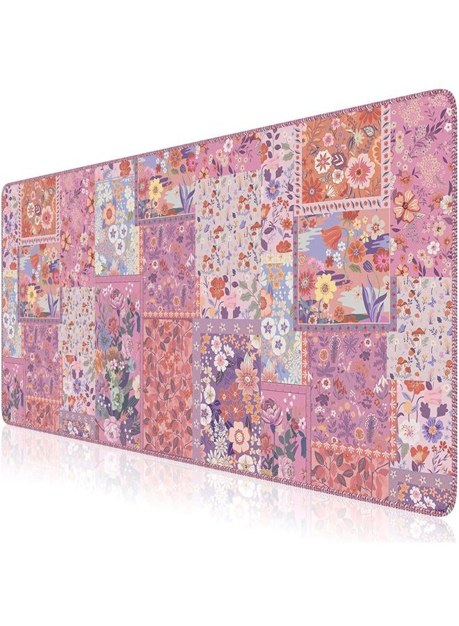 iCasso Floral Desk Pad Mat, Large Mouse Pad, Desk Matt for Desktop, Anti-Slip XXL Big Mousepad with Stitched Edges for Computer Keyboard (Rose Pink) - Image 1