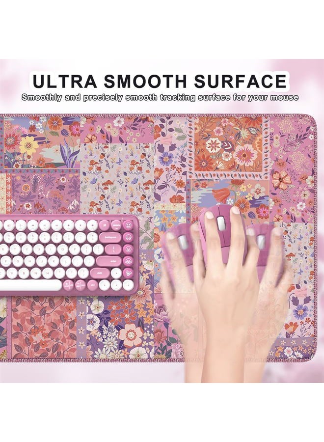 iCasso Floral Desk Pad Mat, Large Mouse Pad, Desk Matt for Desktop, Anti-Slip XXL Big Mousepad with Stitched Edges for Computer Keyboard (Rose Pink) - Image 3