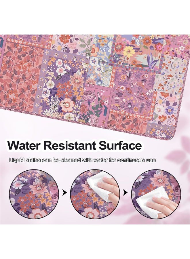 iCasso Floral Desk Pad Mat, Large Mouse Pad, Desk Matt for Desktop, Anti-Slip XXL Big Mousepad with Stitched Edges for Computer Keyboard (Rose Pink) - Image 5