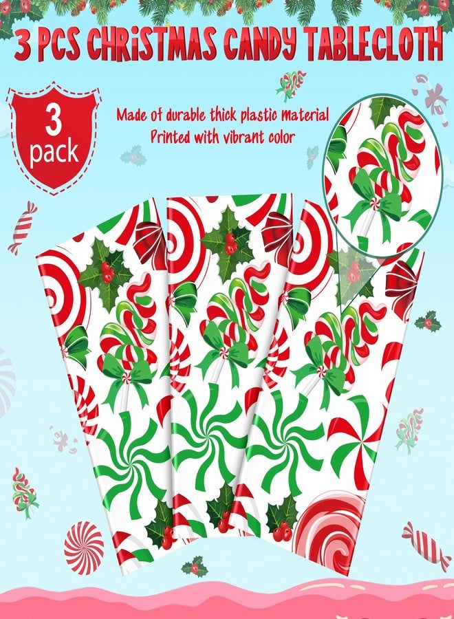 Jectivs 3Pcs Christmas Party Tablecloth Decorations,Red Green Plastic Christmas Ornament Candy Cane Table Cover Rectangle Peppermint Swirl Table Cloth for Christmas Holiday New Year Party Supplies,54x108 Inch - Image 4
