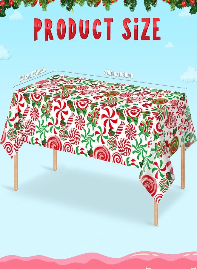 Jectivs 3Pcs Christmas Party Tablecloth Decorations,Red Green Plastic Christmas Ornament Candy Cane Table Cover Rectangle Peppermint Swirl Table Cloth for Christmas Holiday New Year Party Supplies,54x108 Inch - Image 3