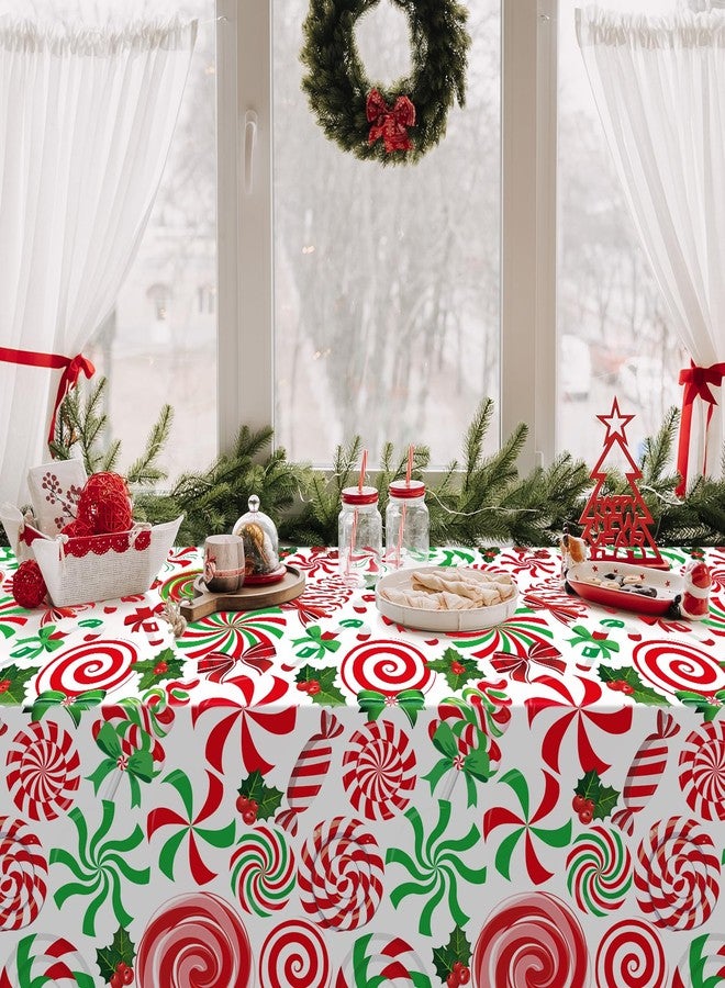 Jectivs 3Pcs Christmas Party Tablecloth Decorations,Red Green Plastic Christmas Ornament Candy Cane Table Cover Rectangle Peppermint Swirl Table Cloth for Christmas Holiday New Year Party Supplies,54x108 Inch - Image 5