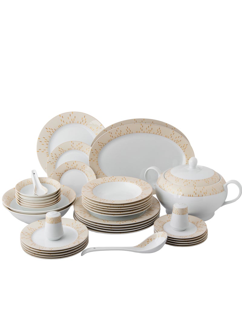 Dania Set of 45 pieces Porcelain Dining White Color With Golden Font Enough For 6 People White  - Image 1