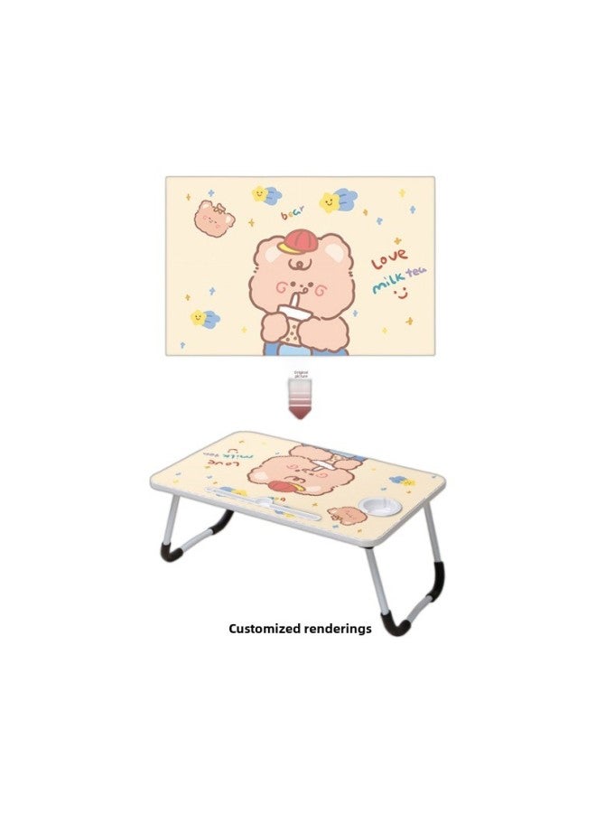 Laptop Desk Bed Folding Table Lazy Small Table Bedroom Sitting Student Dormitory Home Study Desk-Color:To Figure -60 Card Slot Cup Holder  - Image 5