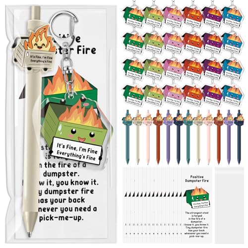 Sayglossy 24 Sets CNA Week Gifts Dumpster Fire Response Team Funny Ballpoint Pens Acrylic Keychains Bookmarks EMS Week Gifts for Volunteer Nurse Teacher Office Employee Team Graduation - Image 1