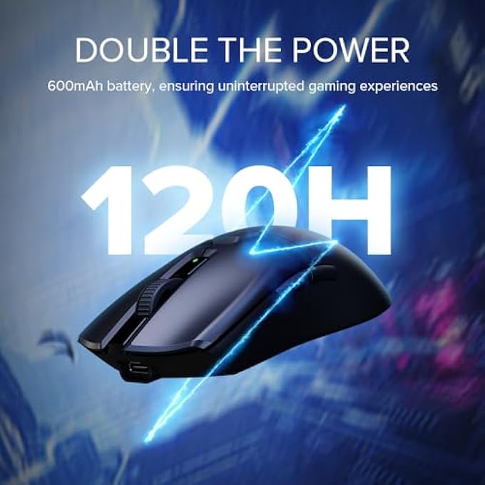 DELUX فأرة الألعاب اللاسلكية DELUX M800ULTRA، وزن خفيف 55غ، PAW3395 بدقة 26000DPI، بطارية طويلة العمر 120 ساعة، MCU نوردية 52840، معدل استقصاء 1000HZ، مفاتيح HUANO بنقاط وردية (أسود) - Image 3