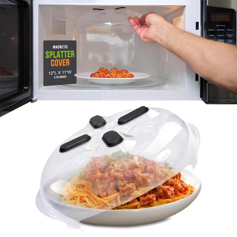 HOVER COVER Magnetic Microwave Splatter Cover, Clear Microwave Cover for Food - Vented & Magnetic, 12-inch, Food Grade Plate Cover, BPA Free - Onyx - Image 1
