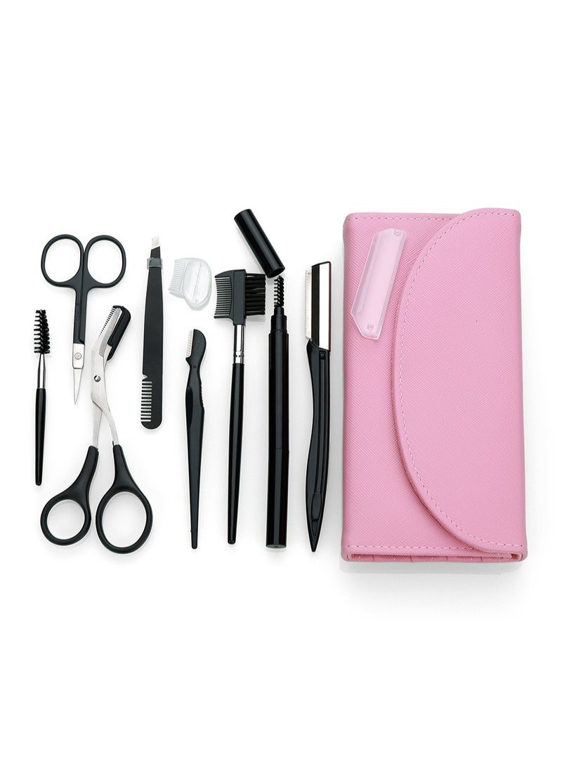 8Pcs Eyebrow Trimming Set With Pink Storage Bag Stainless Steel Eyebrow Tweezer Eyebrow Scissors with Comb Eyebrow Razor Eyebrow Tool Set - Image 2