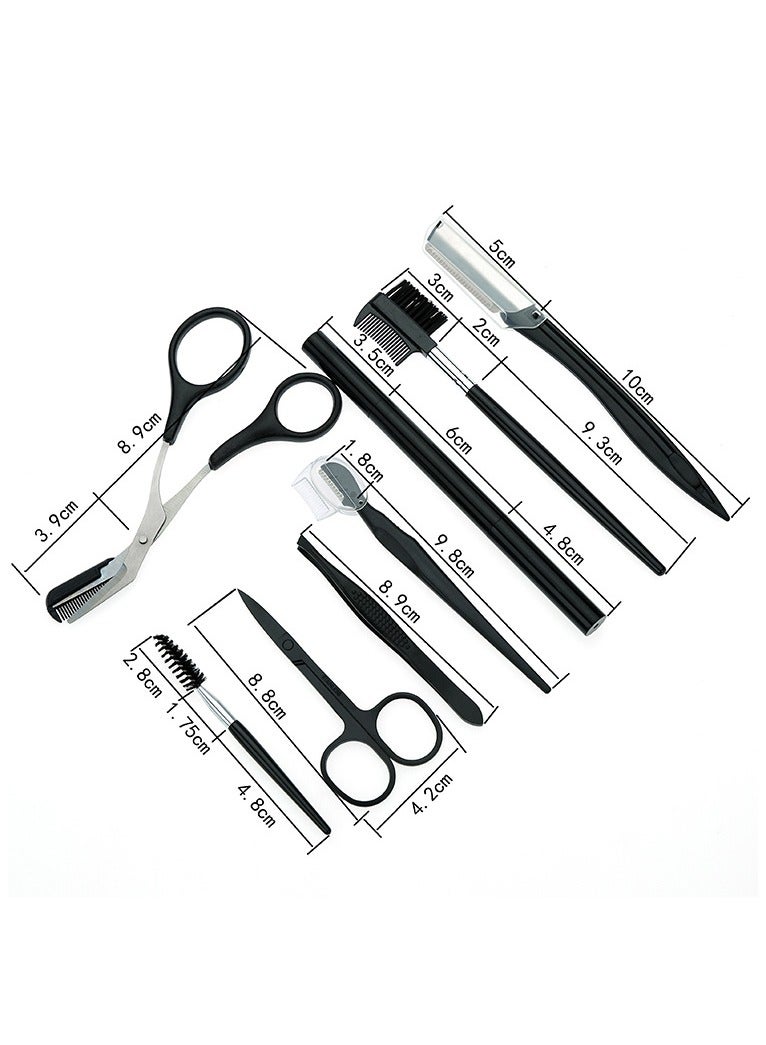 8Pcs Eyebrow Trimming Set With Pink Storage Bag Stainless Steel Eyebrow Tweezer Eyebrow Scissors with Comb Eyebrow Razor Eyebrow Tool Set - Image 3