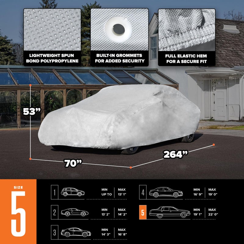 Budge Lite Car Cover, Indoor Protection, Breathable Dustproof Cover, Fits Full-Size Sedans up to 264 Inches, Gray, Size 5 - Image 4