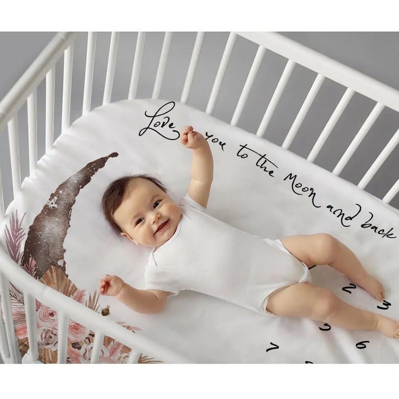 fundich Baby Milestone Blanket for Baby Girl, Newborn Monthly Milestone Blanket, Baby Growth Chart Blanket, Boho Nursery Decor for Girls, Photo Prop with Wreath&Headband 45â€x40â€ - Image 4
