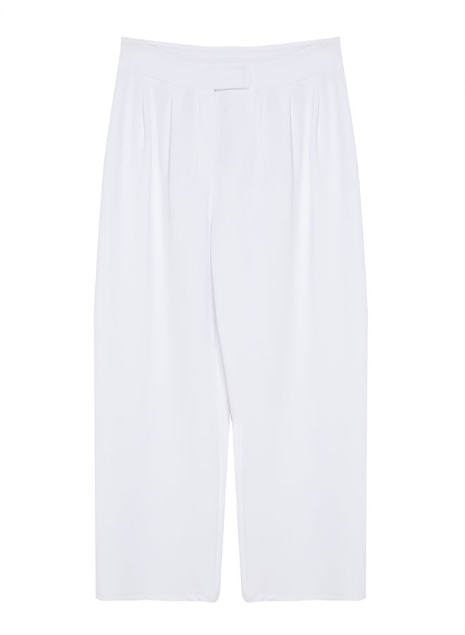 trendyol White Velcro High Waist Pleated Wide Leg Trousers - Image 5