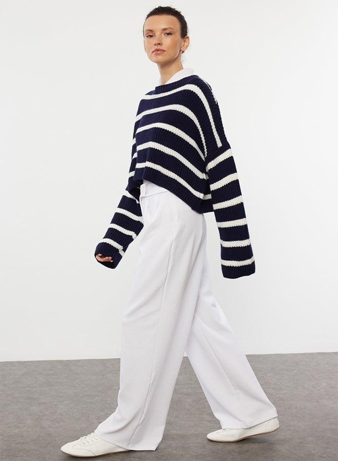 trendyol White Velcro High Waist Pleated Wide Leg Trousers - Image 2