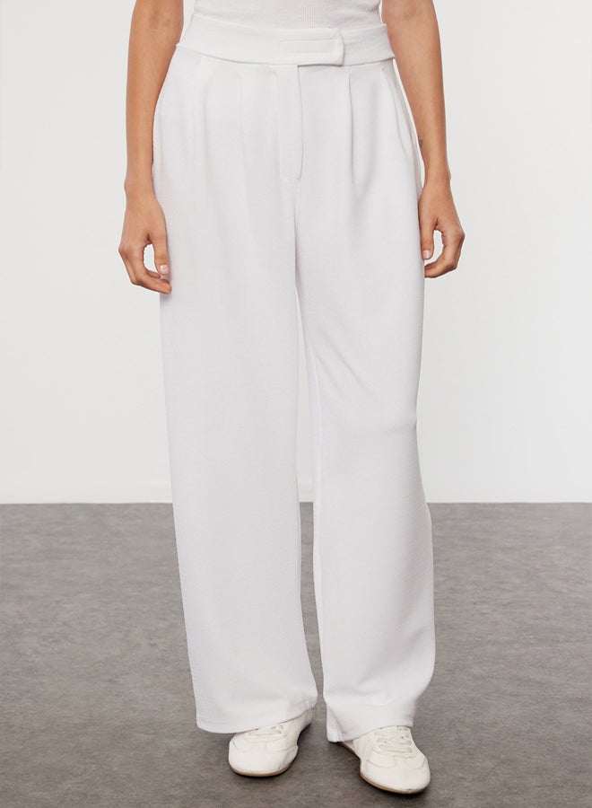 trendyol White Velcro High Waist Pleated Wide Leg Trousers - Image 1