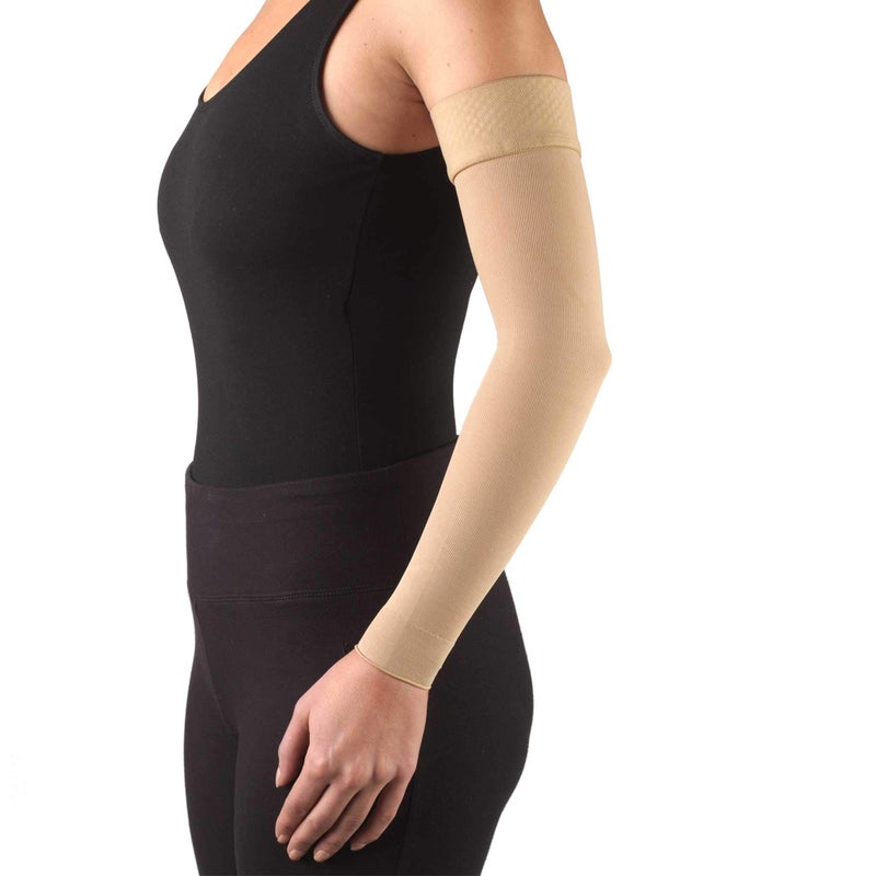 Truform Truform Lymphedema Compression Arm Sleeve 1520 mmHg Post Mastectomy Support Dot Top Grip Band Beige Small