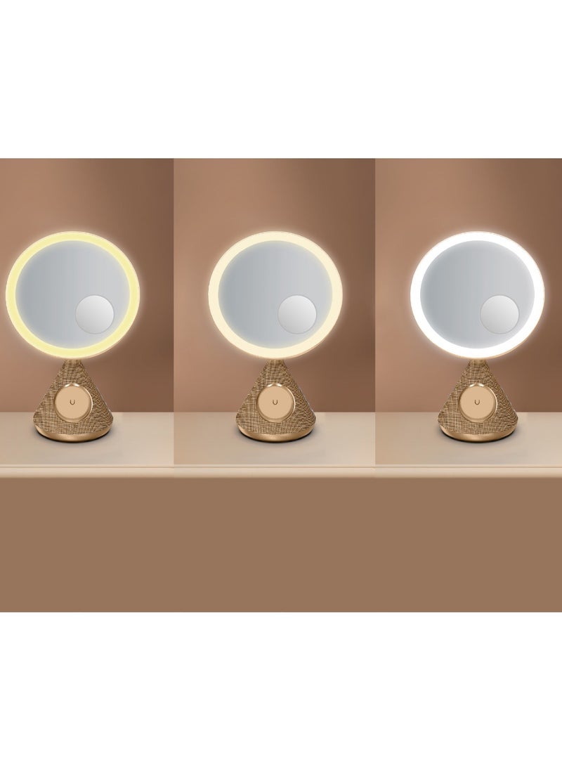 porodo - LED Makeup Mirror with Magsafe and Speaker / 30M Bluetooth Distance / 3 Color Temperatures / Magsafe Charger / Adjustable LED Light - Gold - Image 1