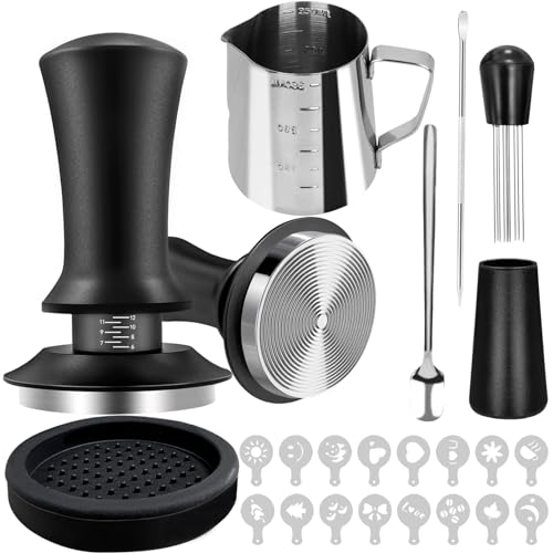 Yeelan 22 PCS Espresso Accessories 51mm Coffee Espresso Tamper Set with Espresso Tamper WDT Tool Coffee Stirrer Frothing Pitcher Latte Art Pen Tamper Mat Coffee Stencils for Espresso Machine - Image 1