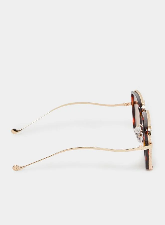 Styli Tan Rectangle Oversized Sunglasses