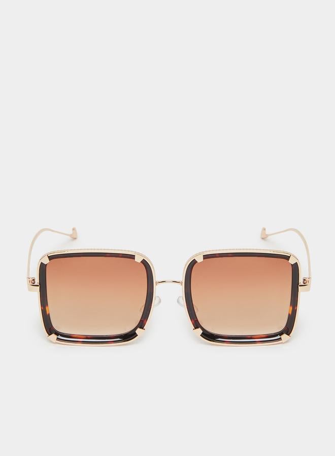 Styli Tan Rectangle Oversized Sunglasses - Image 2