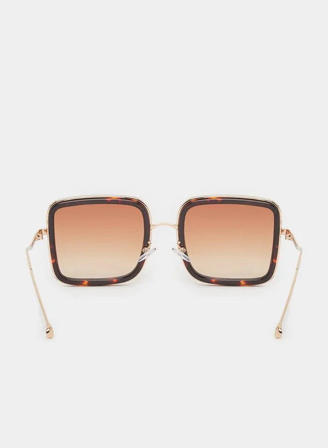 Styli Tan Rectangle Oversized Sunglasses